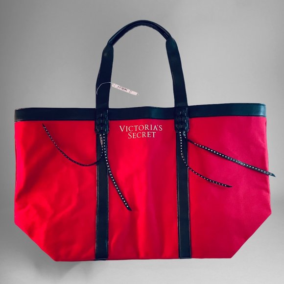 Victoria's Secret Red Canvas Tote Braided Large - Picture 3 of 10